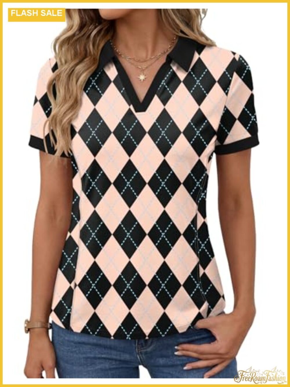 Women's Golf Polo Shirt V-Neck Short Sleeve Athletic Top